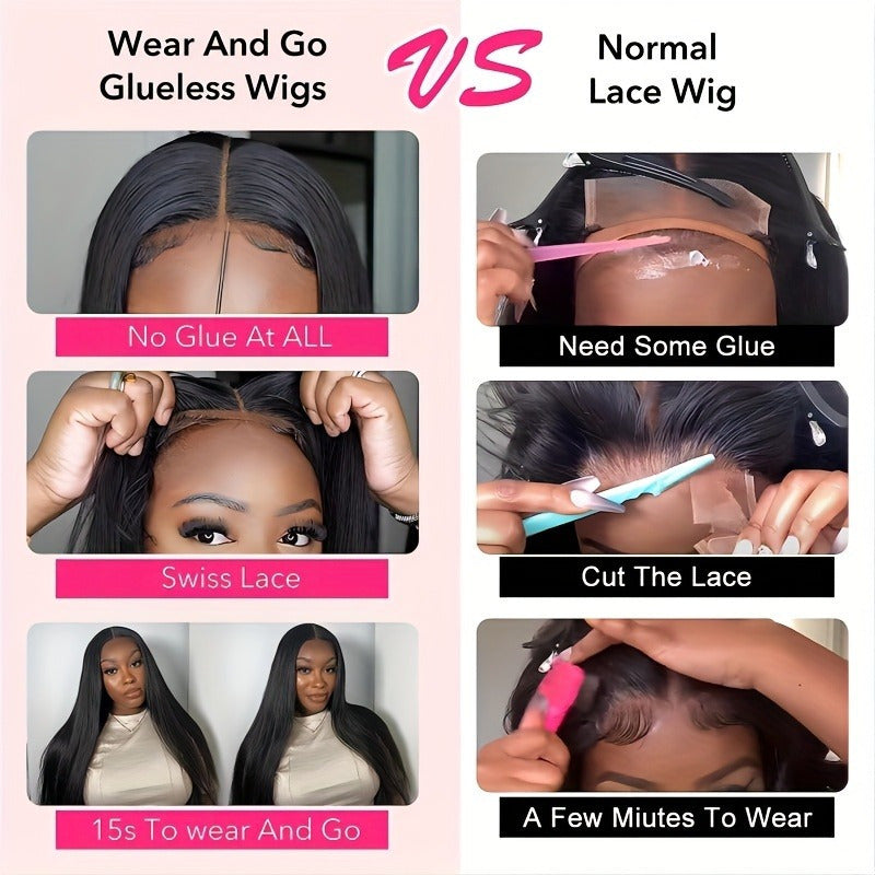 Glueless Human Hair Wig with 4x4 Lace Front & 4x4 Lace Closure - Preplucked Straight Hair Wigs Suitable for, Looking Hair System, No Glue Needed, Wear & Maintenance