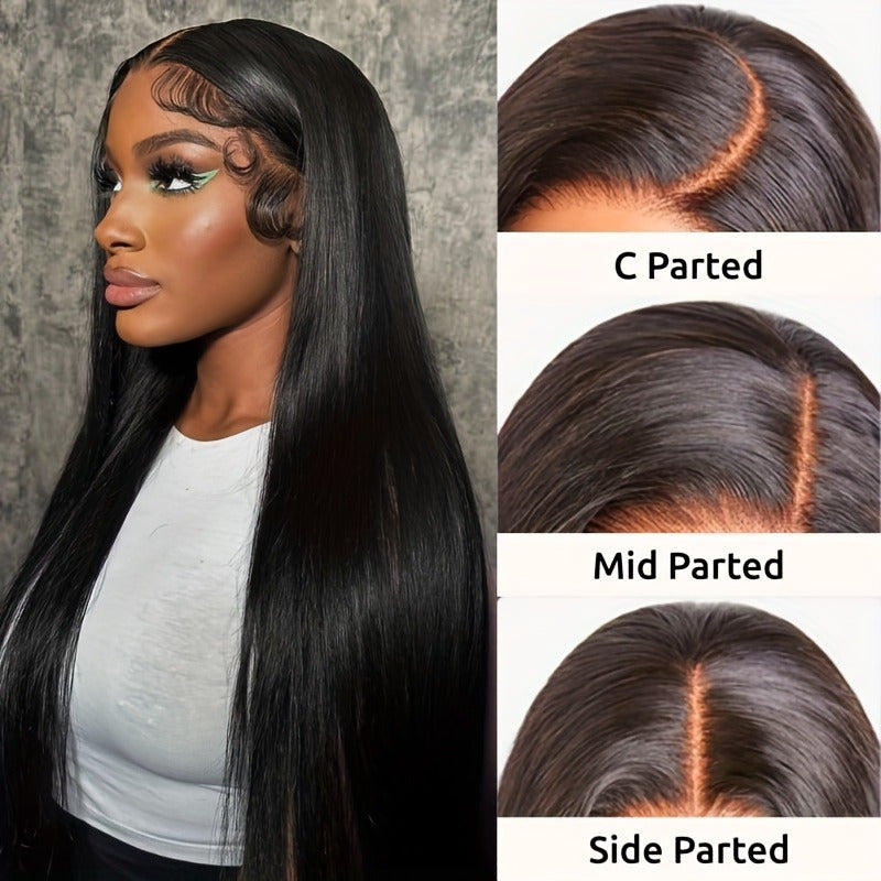 Glueless Human Hair Wig with 4x4 Lace Front & 4x4 Lace Closure - Preplucked Straight Hair Wigs Suitable for, Looking Hair System, No Glue Needed, Wear & Maintenance