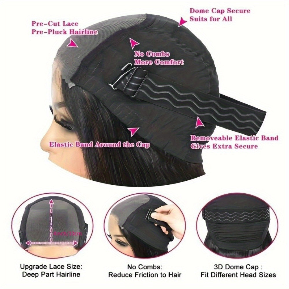 Glueless Human Hair Wig with 4x4 Lace Front & 4x4 Lace Closure - Preplucked Straight Hair Wigs Suitable for, Looking Hair System, No Glue Needed, Wear & Maintenance