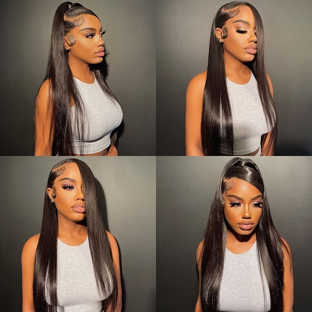 Glueless Human Hair Wig with 4x4 Lace Front & 4x4 Lace Closure - Preplucked Straight Hair Wigs Suitable for, Looking Hair System, No Glue Needed, Wear & Maintenance
