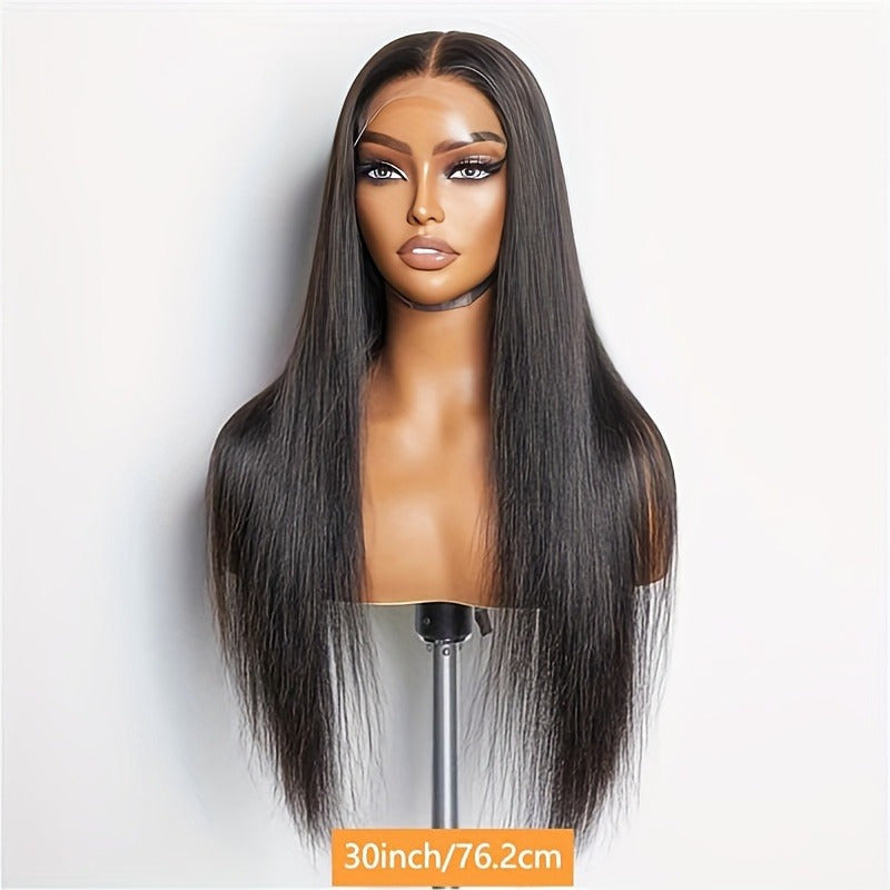 Glueless Human Hair Wig with 4x4 Lace Front & 4x4 Lace Closure - Preplucked Straight Hair Wigs Suitable for, Looking Hair System, No Glue Needed, Wear & Maintenance