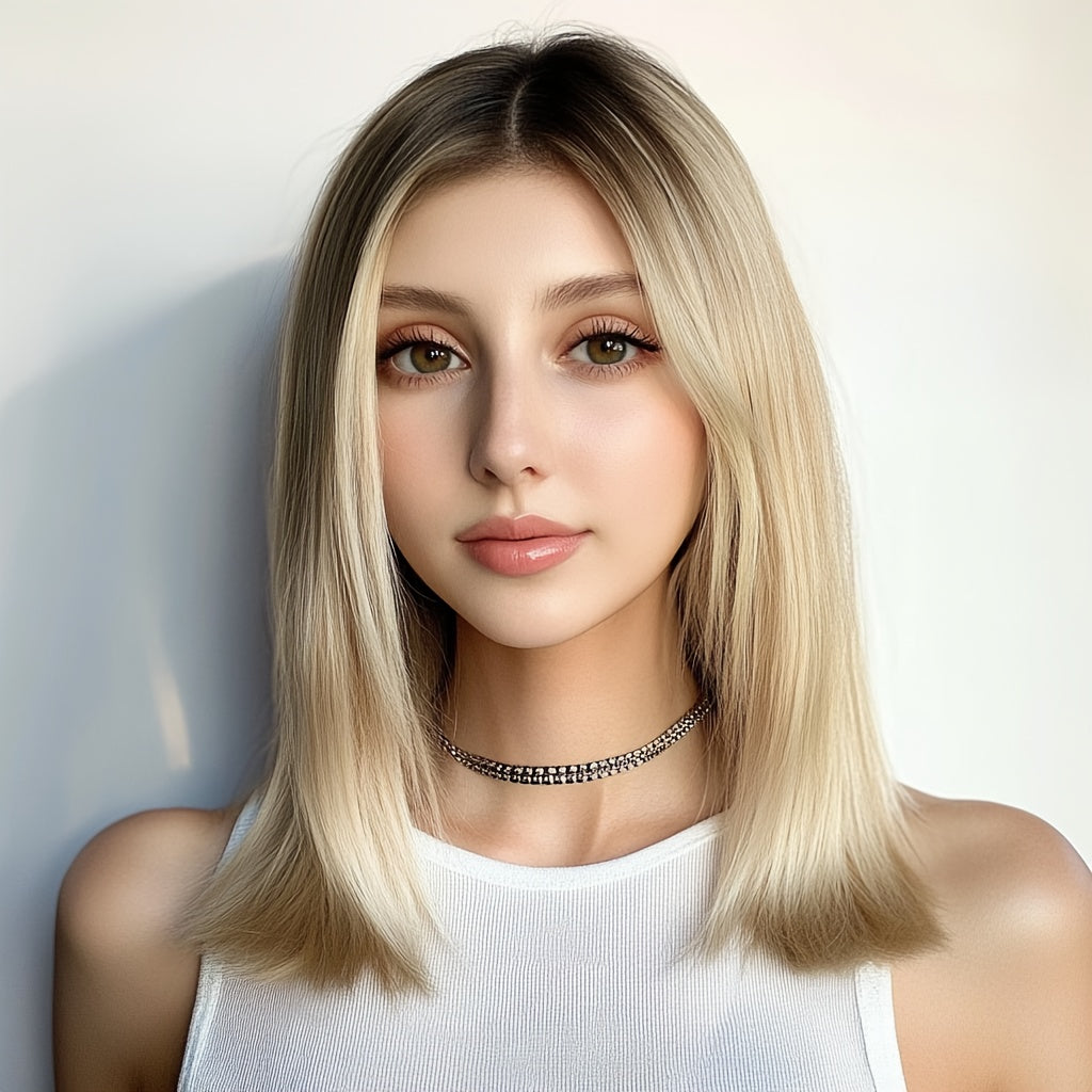 Rose Silk Mesh Wig Headpiece - Layered Bangs, Blonde Mechanism, Chemical Fiber, High Temperature, Matte Finish, Fashionable