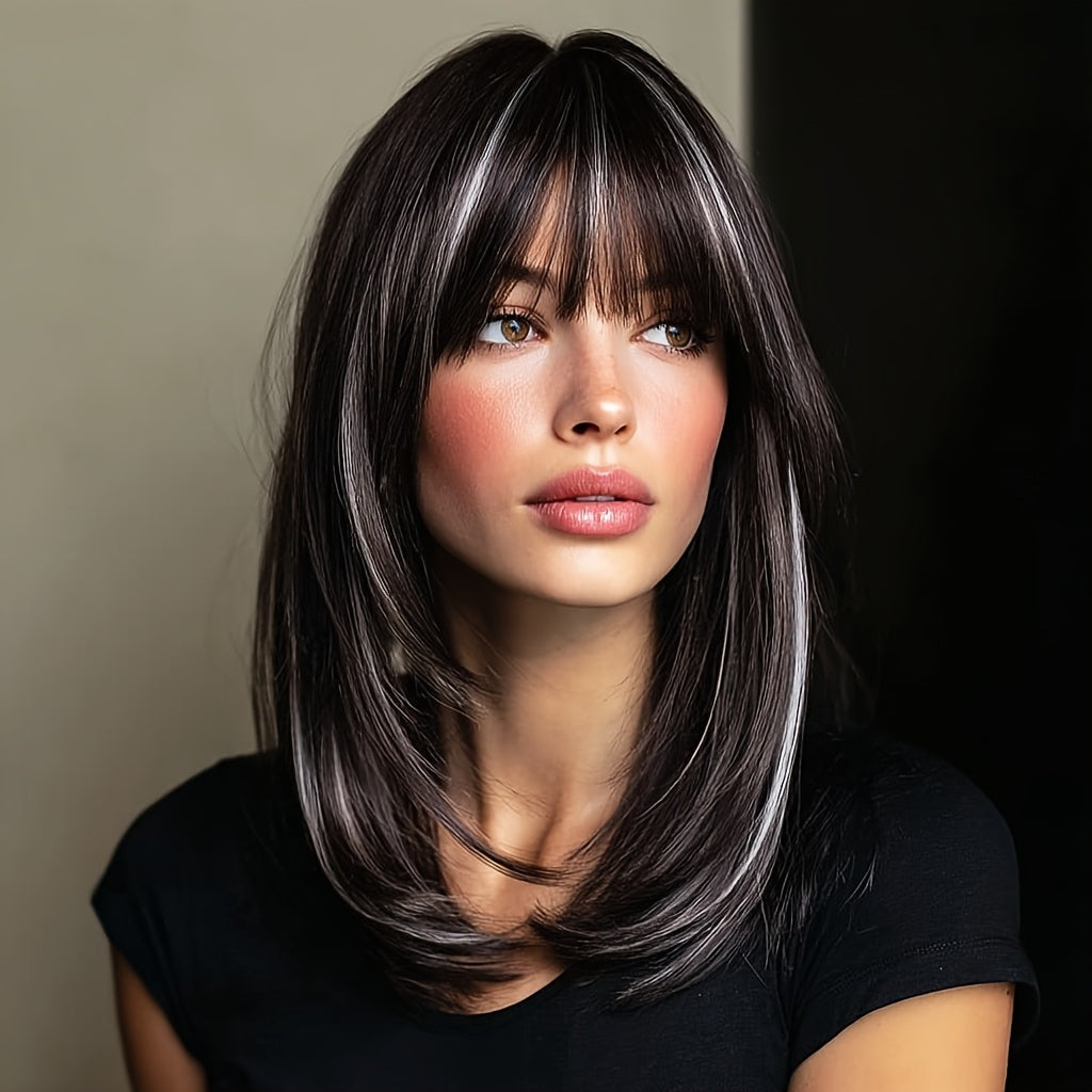 20 Inches Ladies Gradient Platinum Blonde Layered Chemical Fiber Wig, Daily Travel, Party, Easter, Music Festival And Other Various Occasions to Wear, Free Hairnet