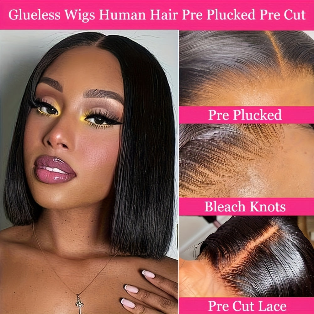 Wigs for Women Made from Human Hair, Featuring a Glueless Straight Bob Design with 4X4 HD Lace And 250% Density. These Wigs Are Easy to Wear, Pre-Plucked, And Pre-Cut, Perfect for Daily Use, Parties, Music Festivals
