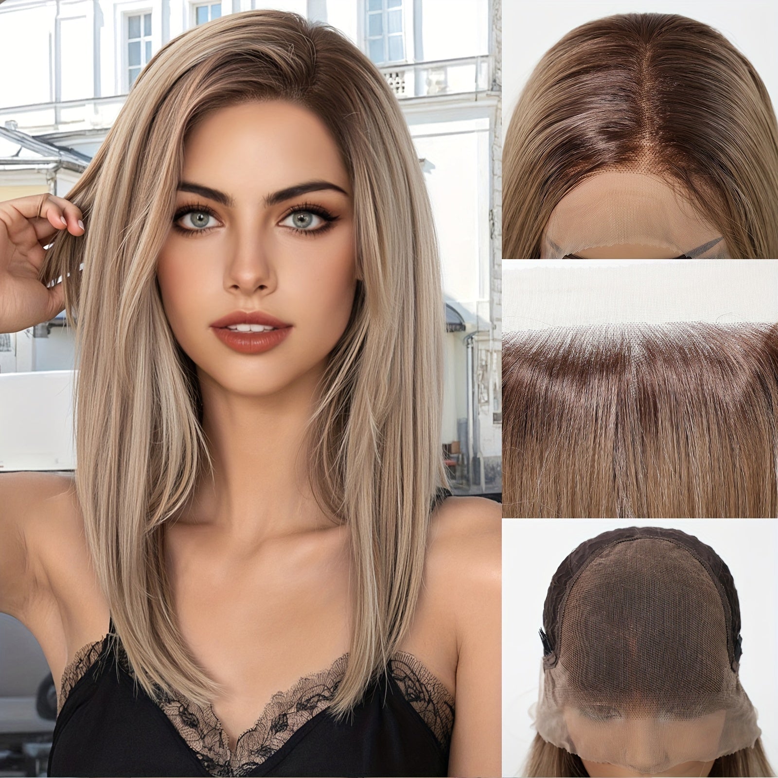 13x6 HD Transparent Lace Front Wig 14Inch Synthetic Bob Lace Wig For Woman Breathable And Comfortabl Cap Daily Wear&Christmas&Music Festival&Part