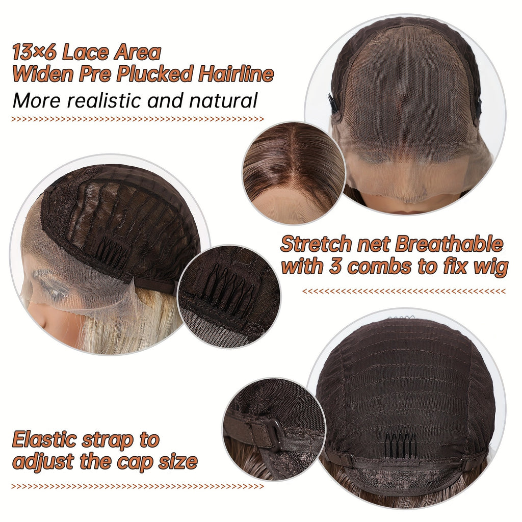 13x6 HD Transparent Lace Front Wig 14Inch Synthetic Bob Lace Wig For Woman Breathable And Comfortabl Cap Daily Wear&Christmas&Music Festival&Part