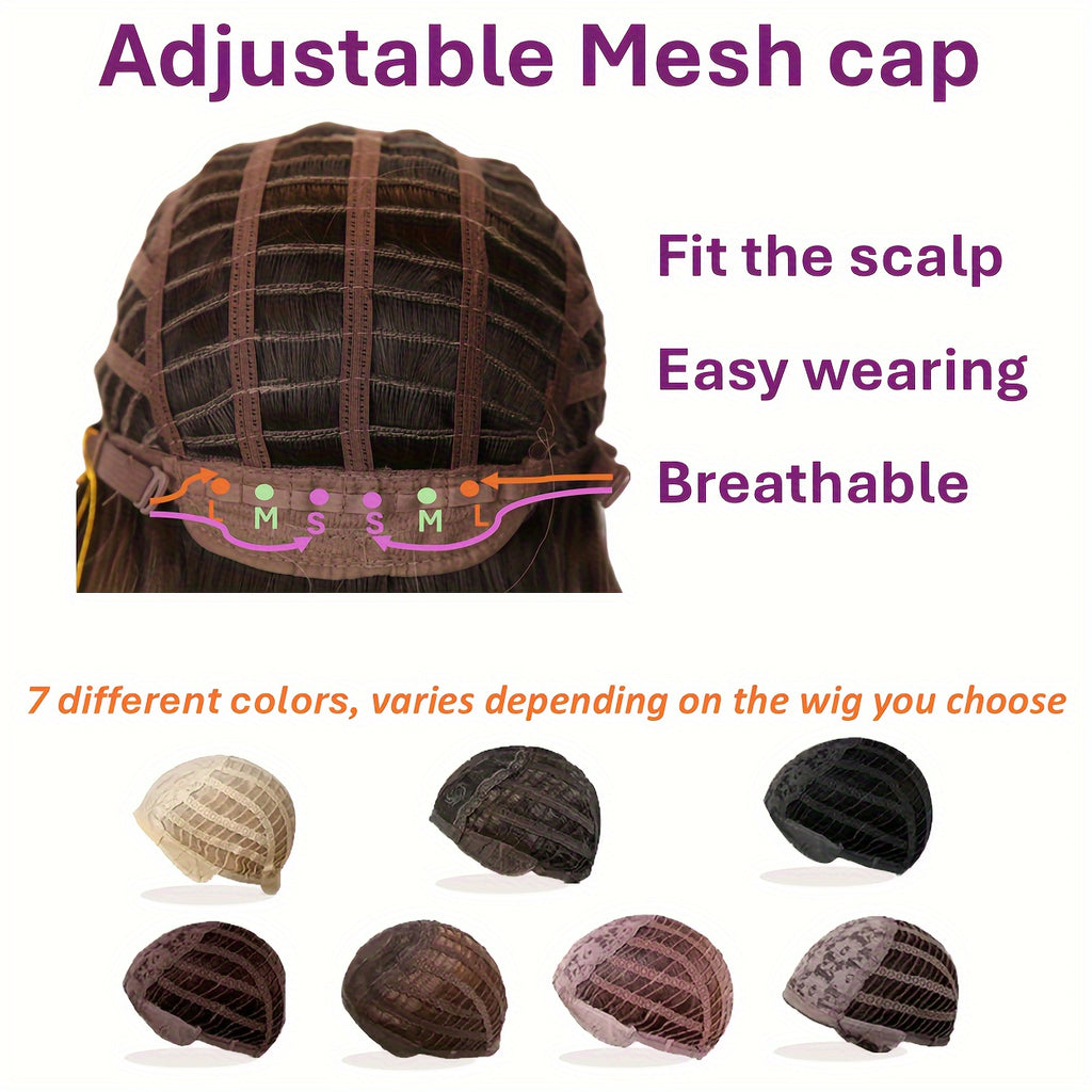 Rose Silk Mesh Wig Headpiece - Layered Bangs, Blonde Mechanism, Chemical Fiber, High Temperature, Matte Finish, Fashionable