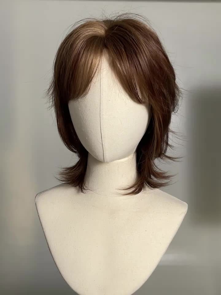 12-Inch Brown Mullet Short Wig with Bangs - Synthetic Fiber Rose Net Hair Suitable for Cosplay, Parties, Christmas Events - -Looking Short Cut & -Resistant Wig