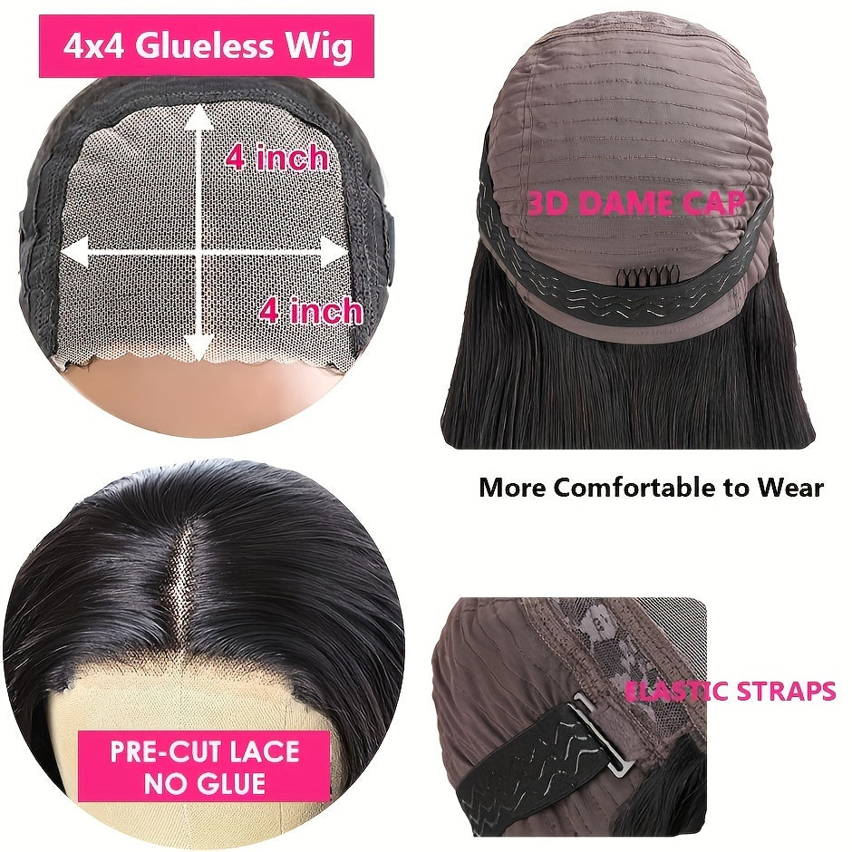 Wigs for Women Made from Human Hair, Featuring a Glueless Straight Bob Design with 4X4 HD Lace And 250% Density. These Wigs Are Easy to Wear, Pre-Plucked, And Pre-Cut, Perfect for Daily Use, Parties, Music Festivals