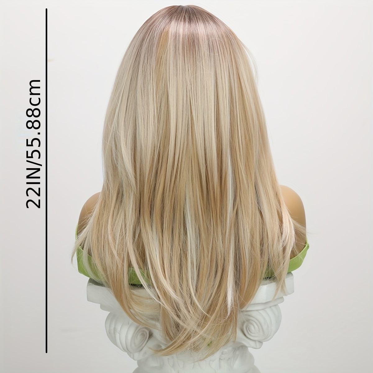 22-Inch Ombre Platinum Blonde Wig for Women - Heat-Resistant Synthetic Hair, & Lightweight, Straight Style, Rose Net Cap, Perfect for TikTok, Instagram