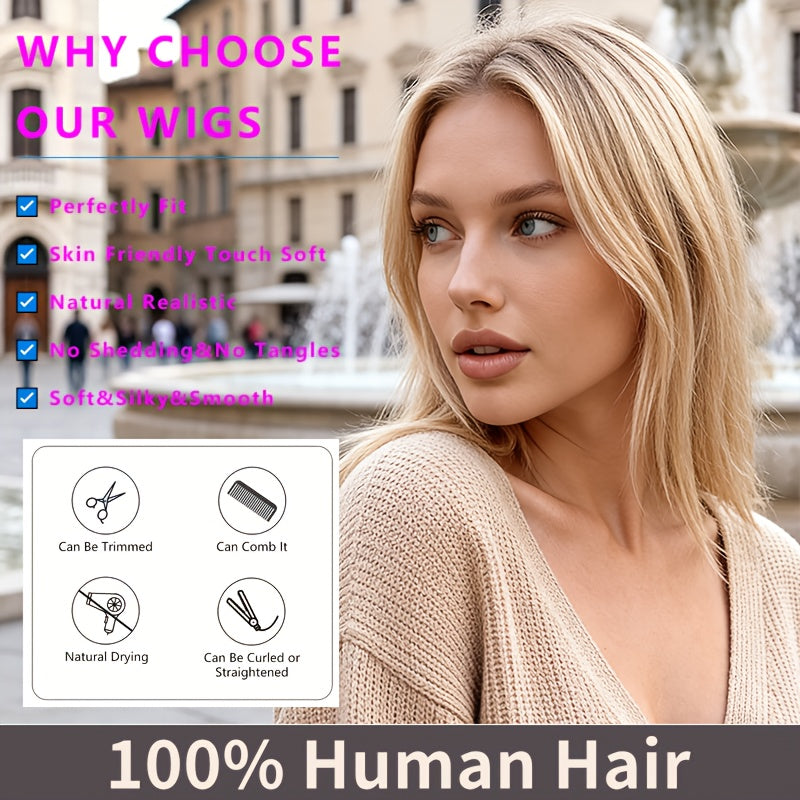 13*4 HD Short Bob Wigs for Women | Lace Front Wigs Human Hair M427 Color Ombre Blonde Brazilian Pre-Plucked, 150% Density Straight Frontal Wigs, Real Human Hair