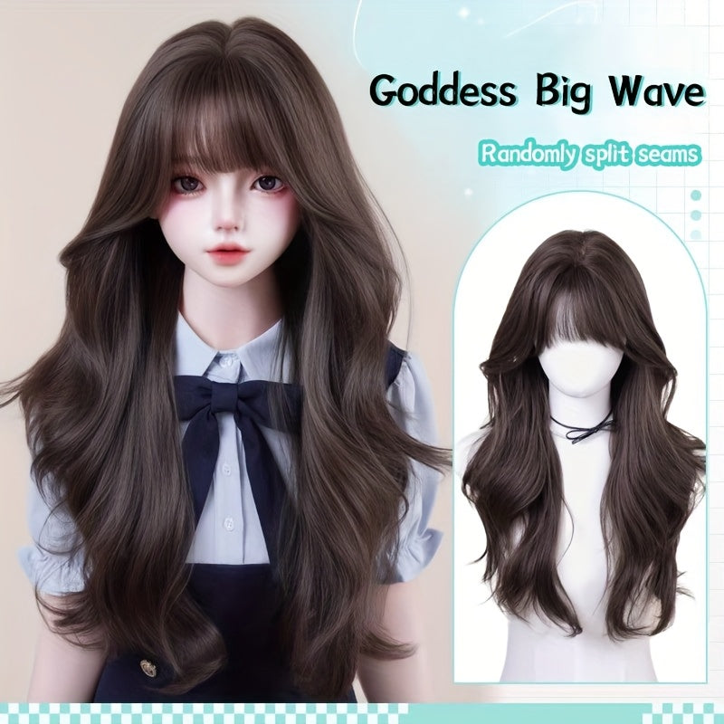 1pc Elegant Curly Wavy Wig for Women, 30 Inch Long Synthetic Hair with Hair, High Density 150% Rose Mesh Cap, Heat Resistant Fiber, Dark Brown, Suitable for Everyday and Party Wear