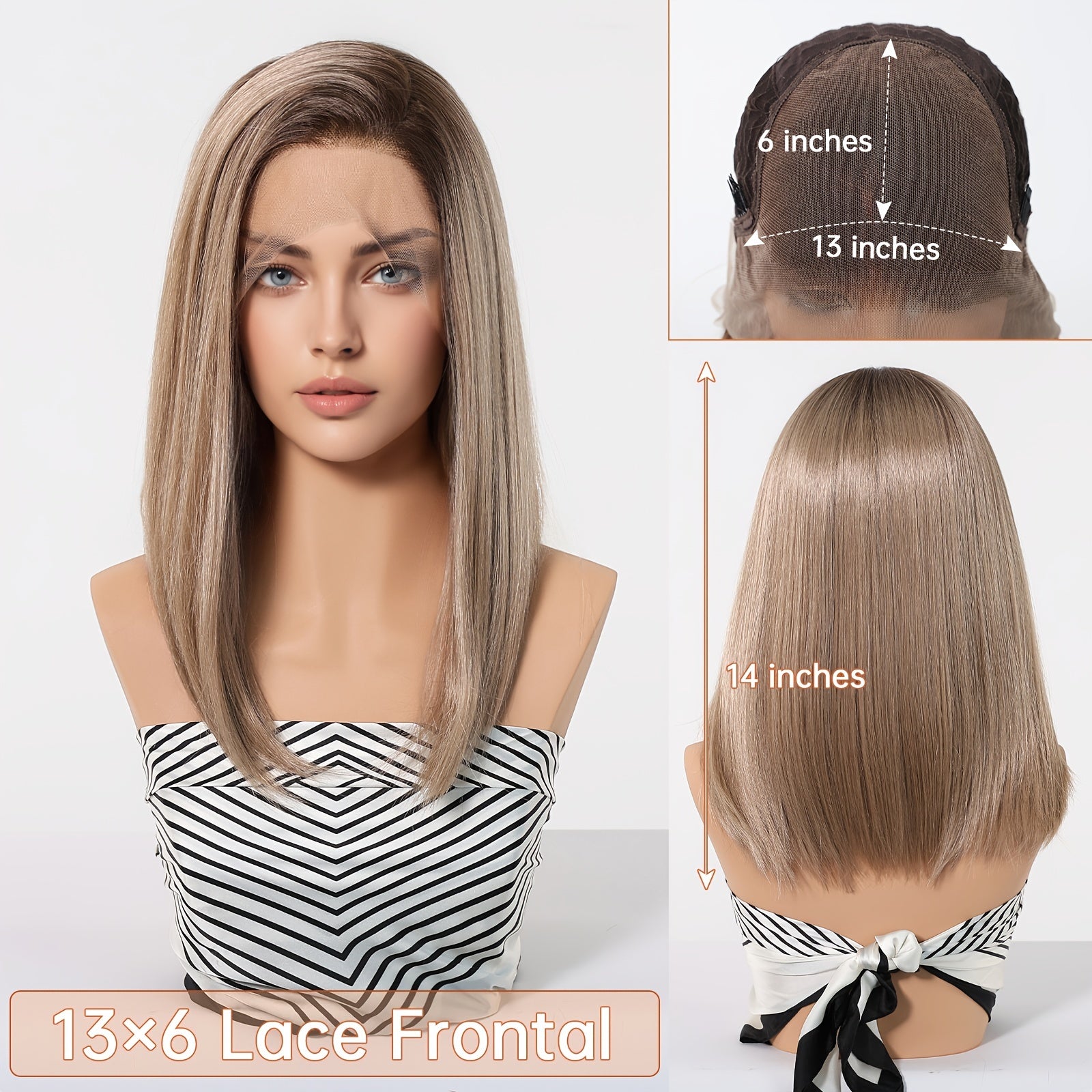 13x6 HD Transparent Lace Front Wig 14Inch Synthetic Bob Lace Wig For Woman Breathable And Comfortabl Cap Daily Wear&Christmas&Music Festival&Part