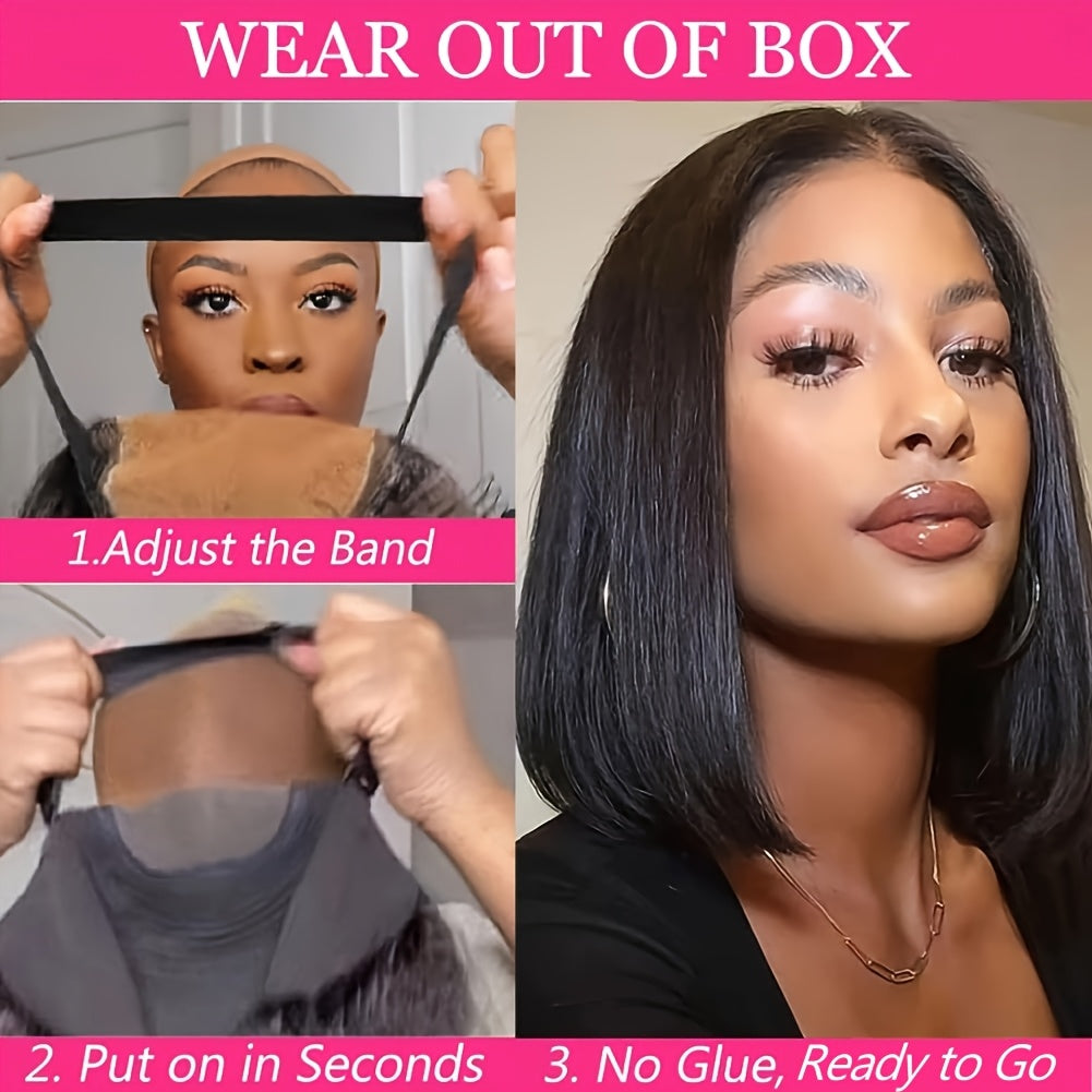 Wigs for Women Made from Human Hair, Featuring a Glueless Straight Bob Design with 4X4 HD Lace And 250% Density. These Wigs Are Easy to Wear, Pre-Plucked, And Pre-Cut, Perfect for Daily Use, Parties, Music Festivals