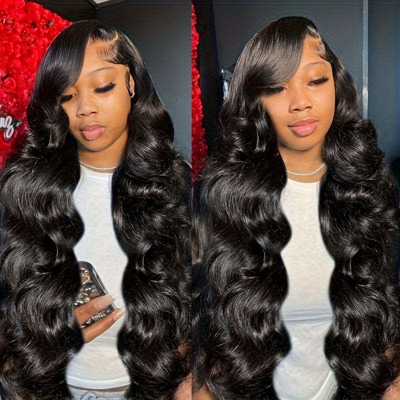 A 4X4 Glueless Body Wave Human Hair Wig Featuring 250% HD Lace, Designed As a Full Cuticle Wavy Lace Frontal Wig. It Includes Full Edges, a Side Part, And Is Suitable for Women, Complete with Baby Hair And a Pre-Plucked Hairline