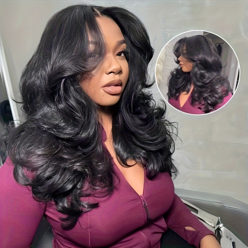 A 4X4 Glueless Body Wave Human Hair Wig Featuring 250% HD Lace, Designed As a Full Cuticle Wavy Lace Frontal Wig. It Includes Full Edges, a Side Part, And Is Suitable for Women, Complete with Baby Hair And a Pre-Plucked Hairline