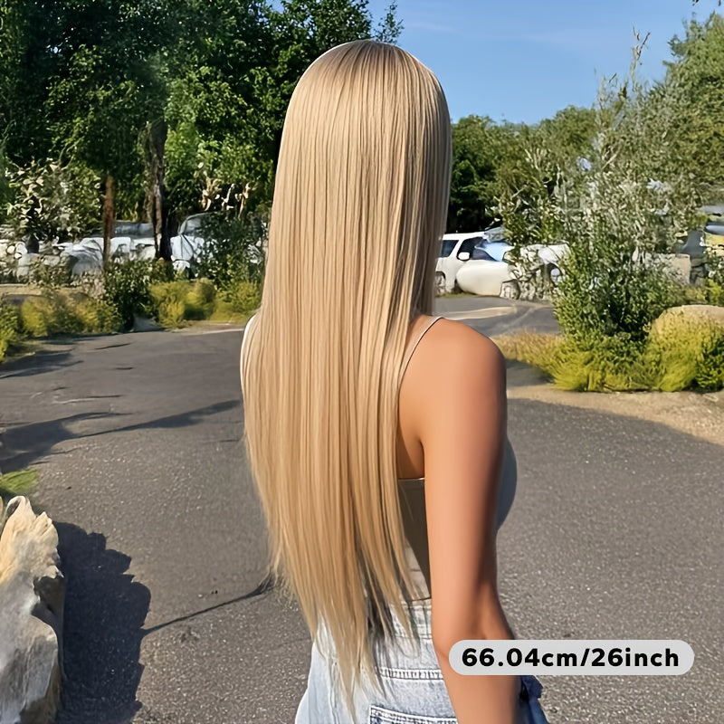 Women' Long Straight Synthetic Wig - Blonde No Bangs -Resistant Hair with Easy Wear | Look for Daily Use & Parties | Quick-Style Change (No Tools\u002FEducation) | Suitable for Skin Tones & Schedules