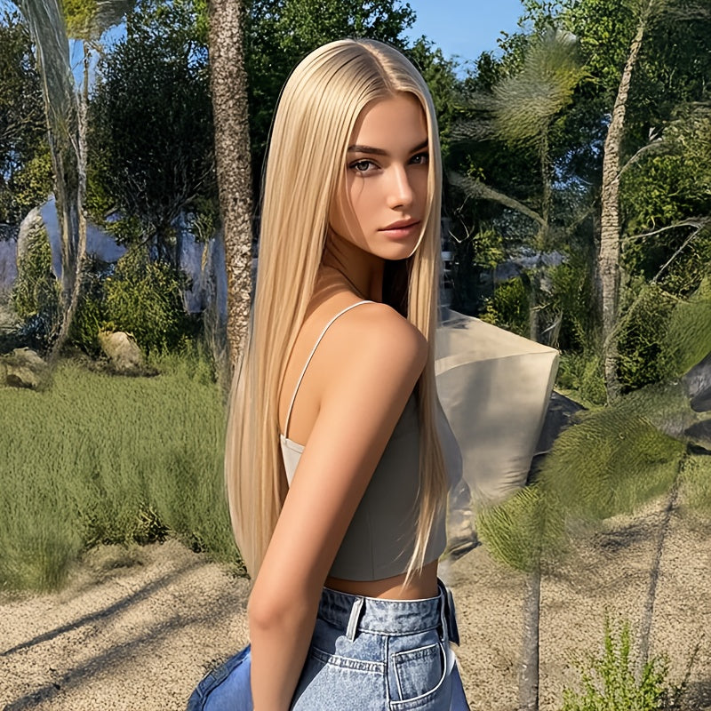 Women' Long Straight Synthetic Wig - Blonde No Bangs -Resistant Hair with Easy Wear | Look for Daily Use & Parties | Quick-Style Change (No Tools\u002FEducation) | Suitable for Skin Tones & Schedules