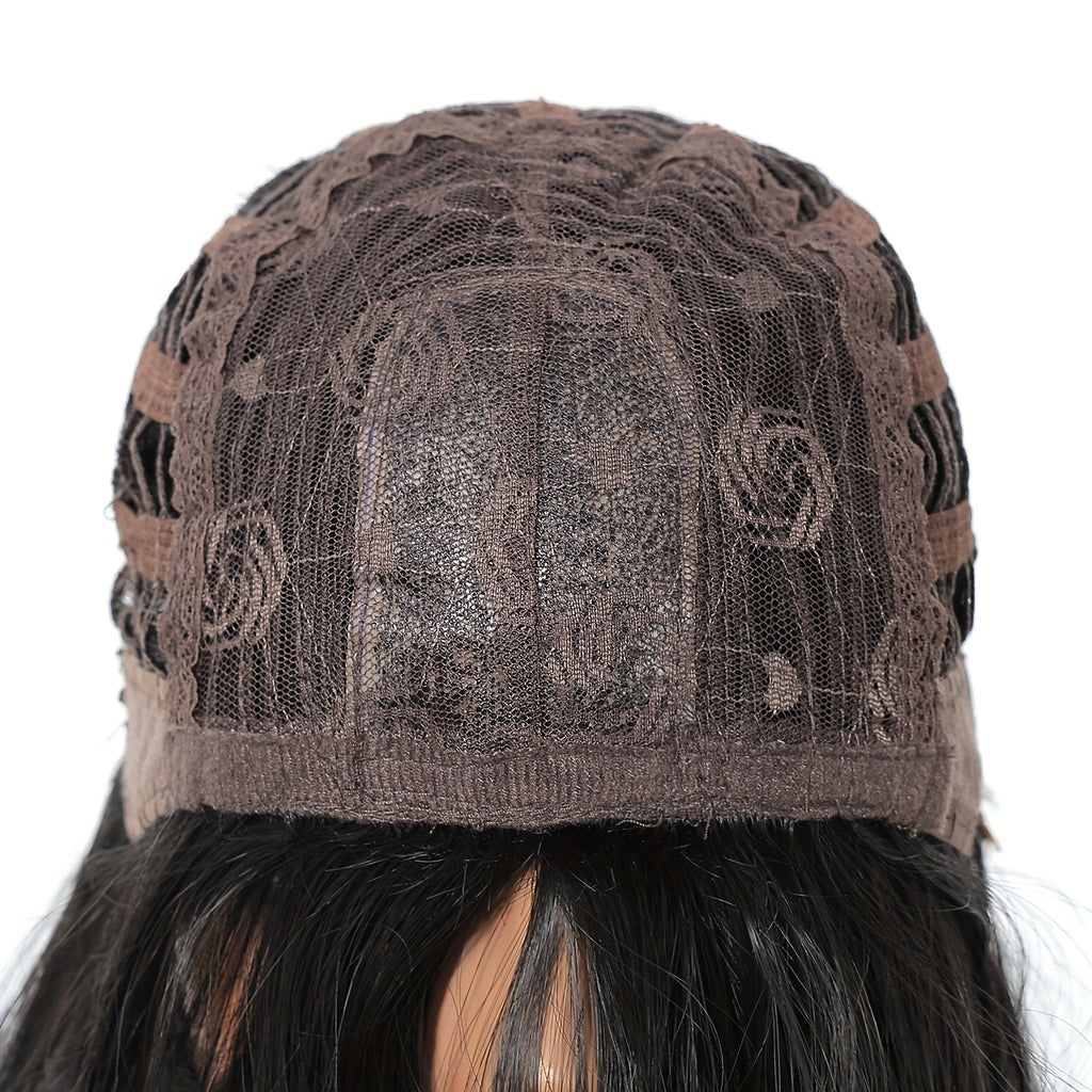 20 Inch Curly Hair Wig with Matte High-temperature, Eight Character Bangs, Medium to Long Curly Hair Wig, Black Wig, Rose Mesh Hat, Beginner Friendly And Comfortable Wig, Suitable for Dating Parties, Daily Commuting, Shopping, And Gatherings