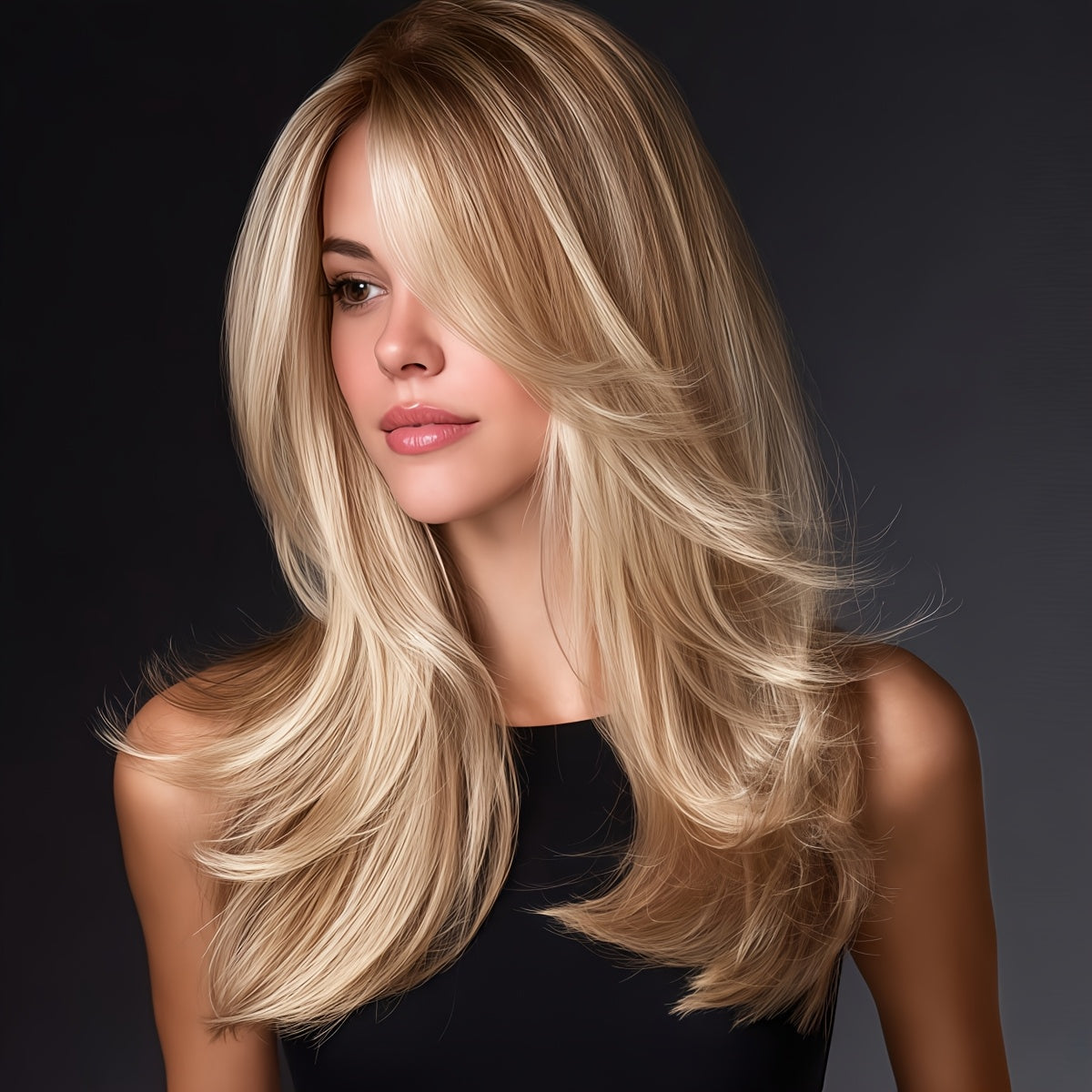 20 Inches Ladies Gradient Platinum Blonde Layered Chemical Fiber Wig, Daily Travel, Party, Easter, Music Festival And Other Various Occasions to Wear, Free Hairnet