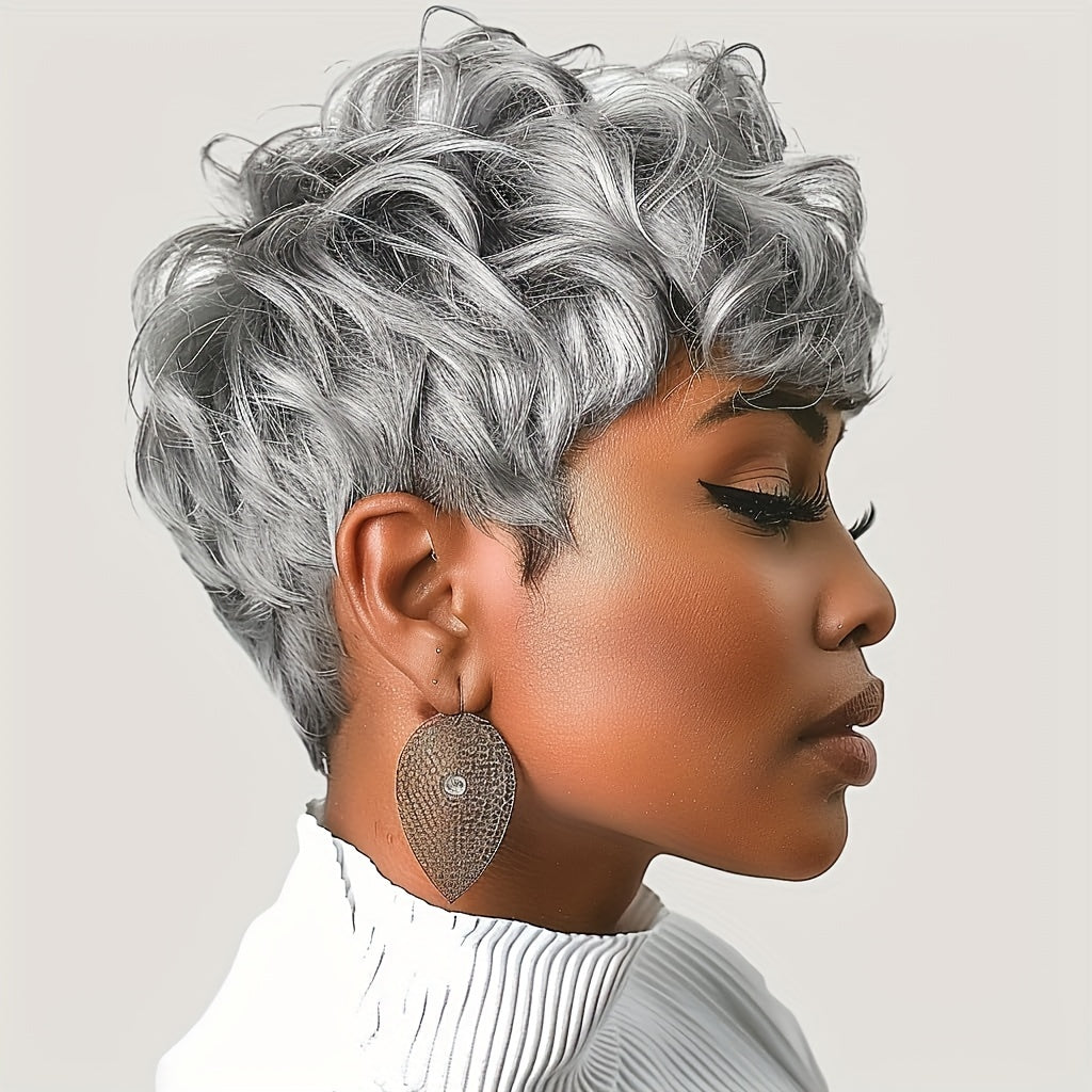 Short Wigs for Short Curly Pixie Cut Wigs with Bangs Pixie Wig Fluffy Heat Resistant Synthetic Fiber Wigs Natural Daily Full Machine Hair Replacement Wigs