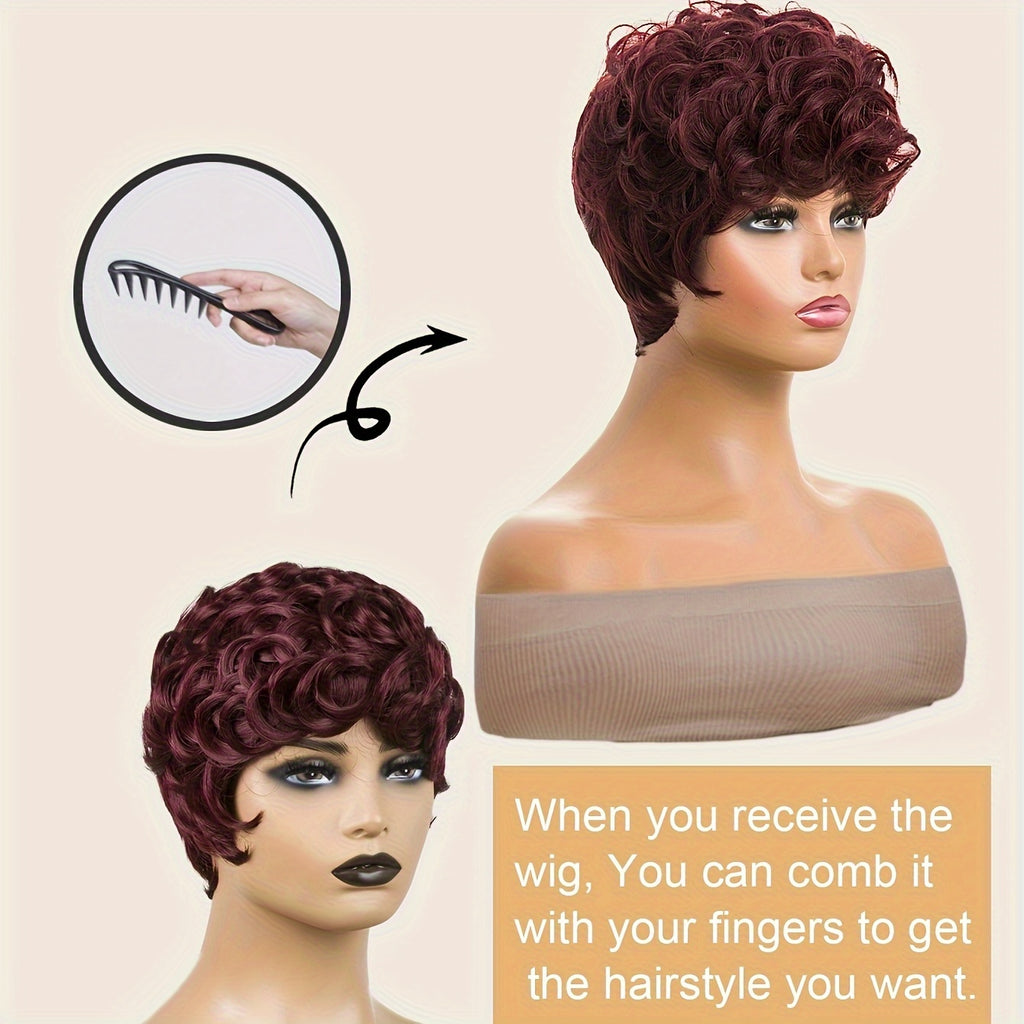 Short Wigs for Short Curly Pixie Cut Wigs with Bangs Pixie Wig Fluffy Heat Resistant Synthetic Fiber Wigs Natural Daily Full Machine Hair Replacement Wigs