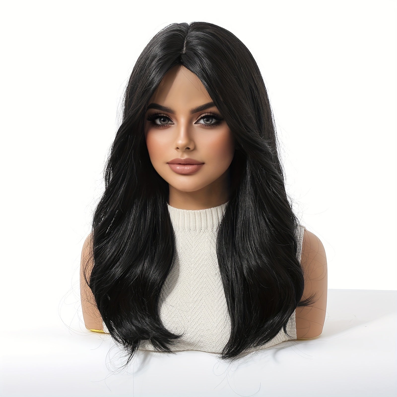 20 Inch Curly Hair Wig with Matte High-temperature, Eight Character Bangs, Medium to Long Curly Hair Wig, Black Wig, Rose Mesh Hat, Beginner Friendly And Comfortable Wig, Suitable for Dating Parties, Daily Commuting, Shopping, And Gatherings
