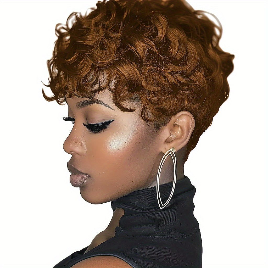 Short Wigs for Short Curly Pixie Cut Wigs with Bangs Pixie Wig Fluffy Heat Resistant Synthetic Fiber Wigs Natural Daily Full Machine Hair Replacement Wigs