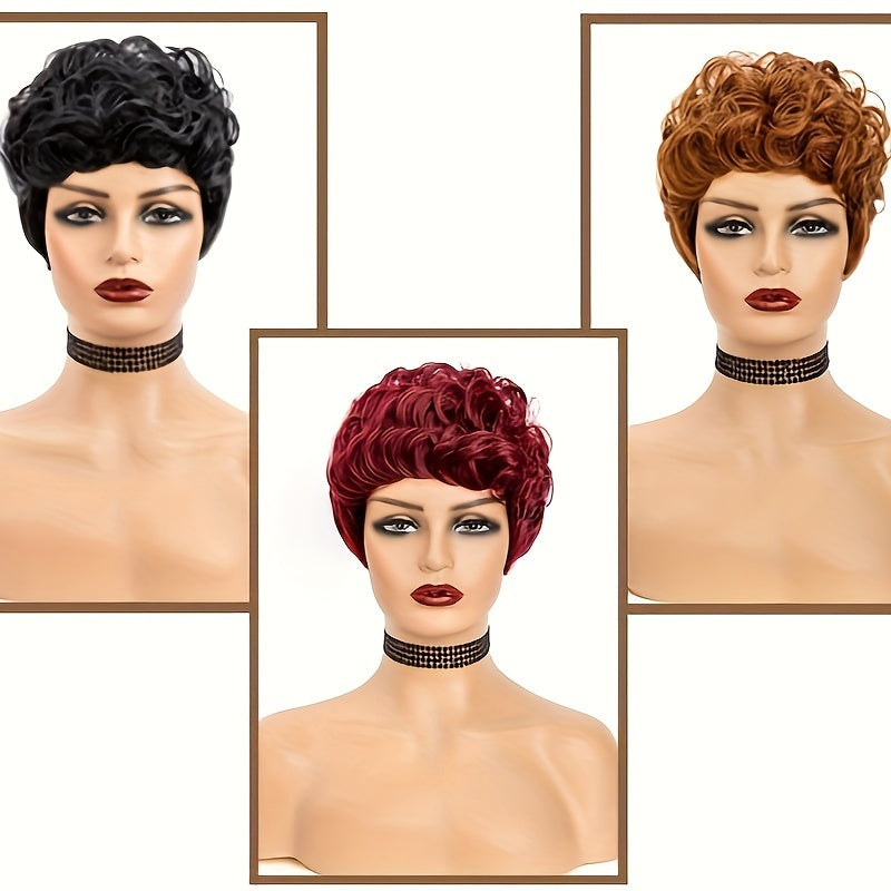 Short Wigs for Short Curly Pixie Cut Wigs with Bangs Pixie Wig Fluffy Heat Resistant Synthetic Fiber Wigs Natural Daily Full Machine Hair Replacement Wigs