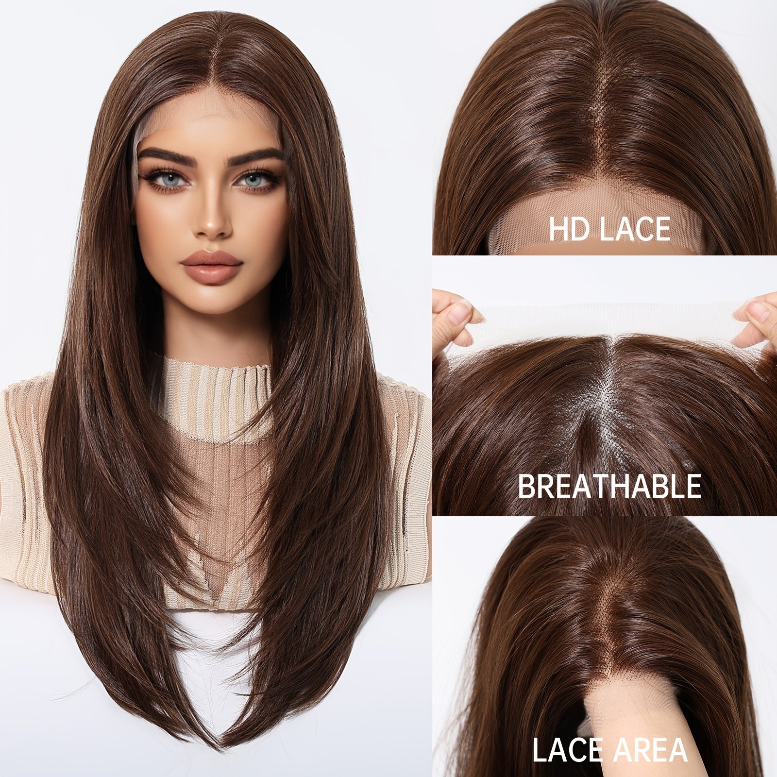 Haircube 13X6 HD Transparent Lace Front Wig, 22 Inches Long, Glueless Synthetic Hair Wig with 150% Density, Straight And Heat-Resistant Fibers Suitable for Everyday Use, Parties