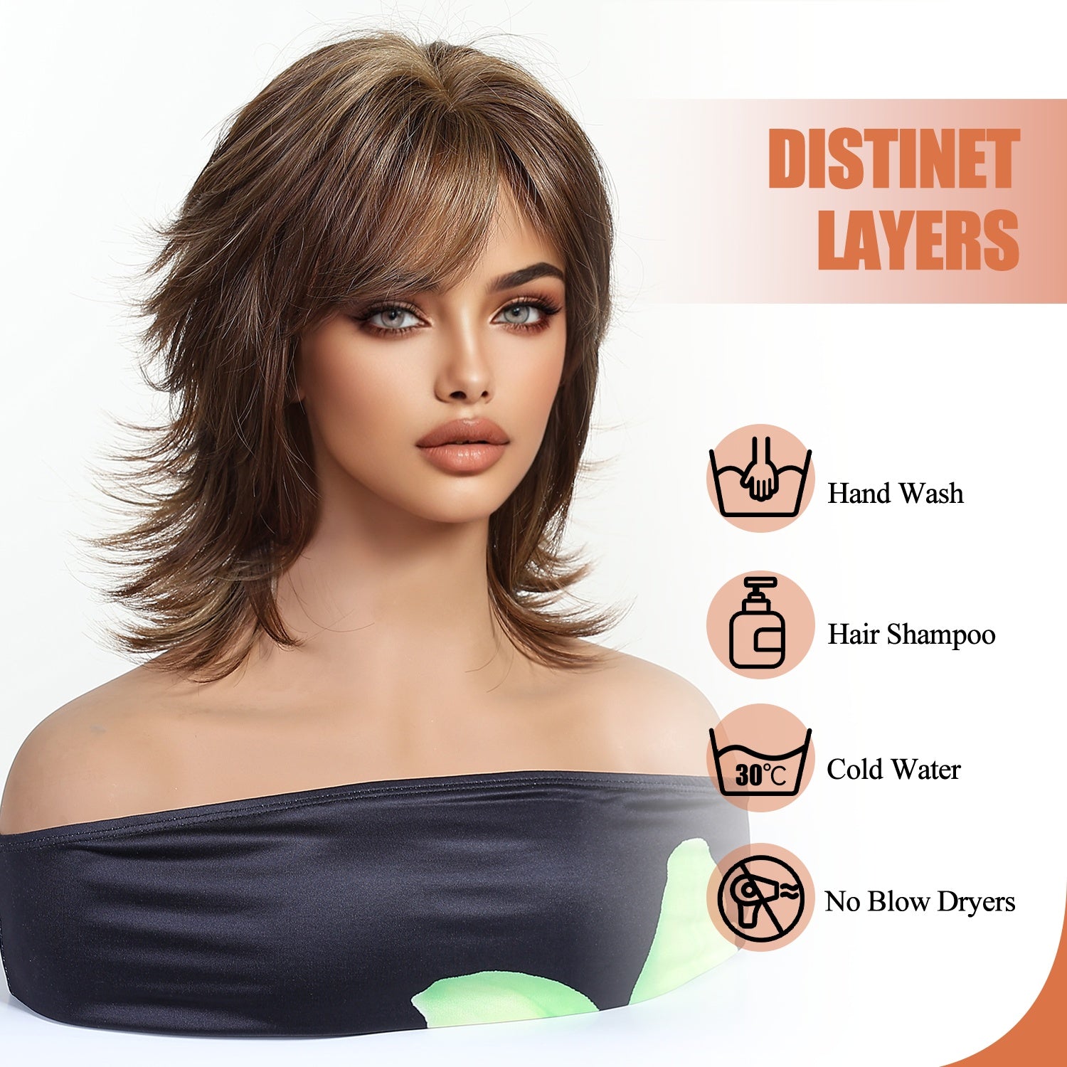 12-Inch Brown Mullet Short Wig with Bangs - Synthetic Fiber Rose Net Hair Suitable for Cosplay, Parties, Christmas Events - -Looking Short Cut & -Resistant Wig