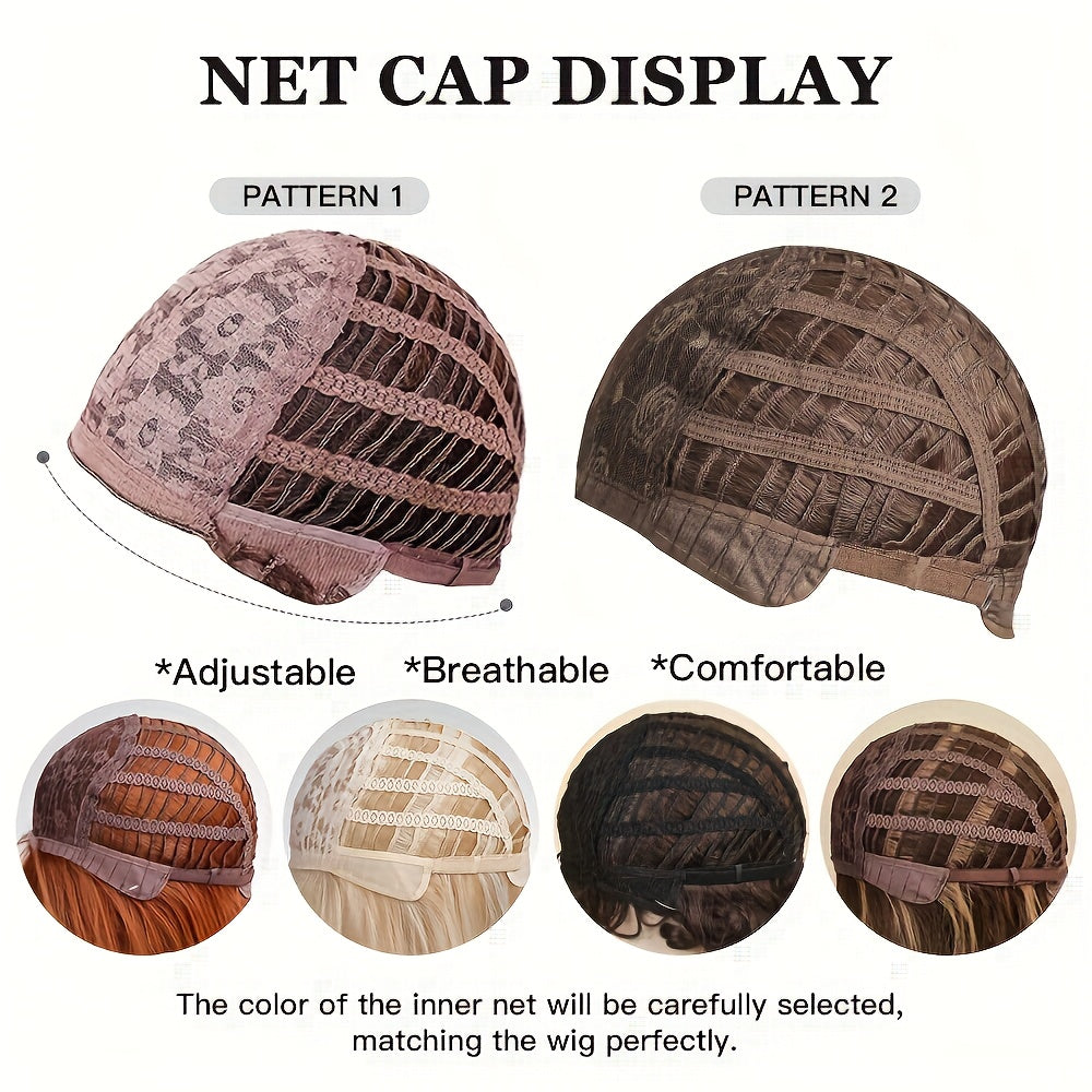 20 Inch Curly Hair Wig with Matte High-temperature, Eight Character Bangs, Medium to Long Curly Hair Wig, Black Wig, Rose Mesh Hat, Beginner Friendly And Comfortable Wig, Suitable for Dating Parties, Daily Commuting, Shopping, And Gatherings