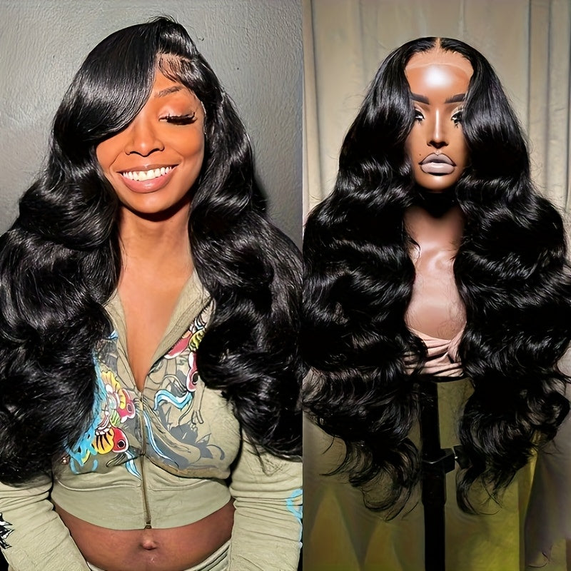 A 4X4 Glueless Body Wave Human Hair Wig Featuring 250% HD Lace, Designed As a Full Cuticle Wavy Lace Frontal Wig. It Includes Full Edges, a Side Part, And Is Suitable for Women, Complete with Baby Hair And a Pre-Plucked Hairline