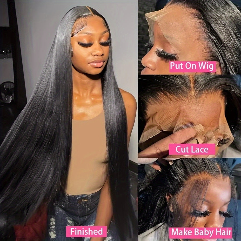 20-Inch to 38-Inch Bone Straight HD Lace Wig, 13X6 Human Hair Glueless Lace Front Wig, Pre-Plucked for Women, Ready to Wear, 200% Density