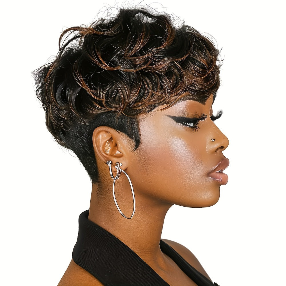 Short Wigs for Short Curly Pixie Cut Wigs with Bangs Pixie Wig Fluffy Heat Resistant Synthetic Fiber Wigs Natural Daily Full Machine Hair Replacement Wigs