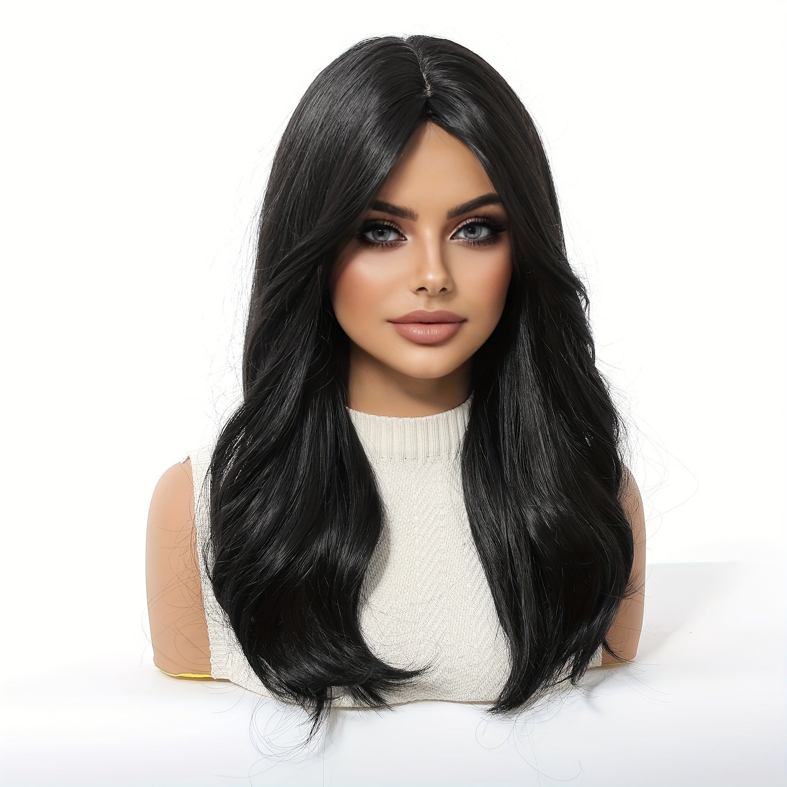 20 Inch Curly Hair Wig with Matte High-temperature, Eight Character Bangs, Medium to Long Curly Hair Wig, Black Wig, Rose Mesh Hat, Beginner Friendly And Comfortable Wig, Suitable for Dating Parties, Daily Commuting, Shopping, And Gatherings