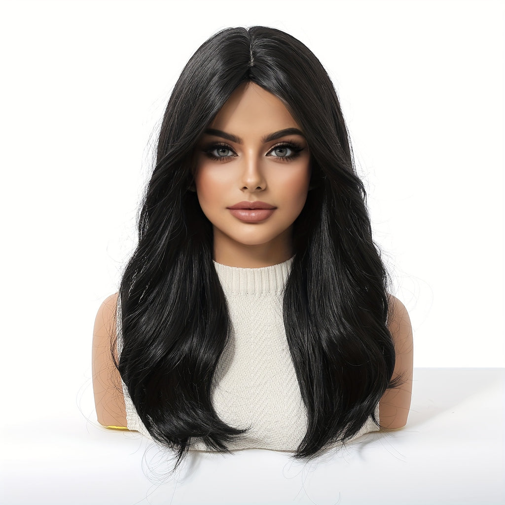20 Inch Curly Hair Wig with Matte High-temperature, Eight Character Bangs, Medium to Long Curly Hair Wig, Black Wig, Rose Mesh Hat, Beginner Friendly And Comfortable Wig, Suitable for Dating Parties, Daily Commuting, Shopping, And Gatherings