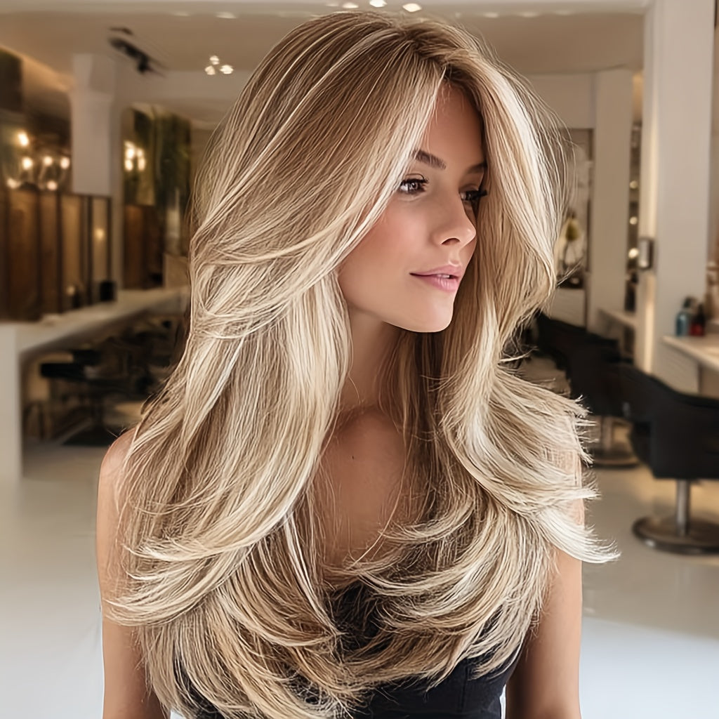 22-Inch Ombre Platinum Blonde Wig for Women - Heat-Resistant Synthetic Hair, & Lightweight, Straight Style, Rose Net Cap, Perfect for TikTok, Instagram