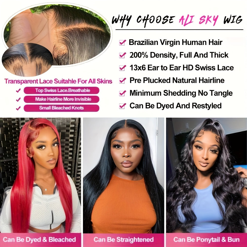 20-Inch to 38-Inch Bone Straight HD Lace Wig, 13X6 Human Hair Glueless Lace Front Wig, Pre-Plucked for Women, Ready to Wear, 200% Density