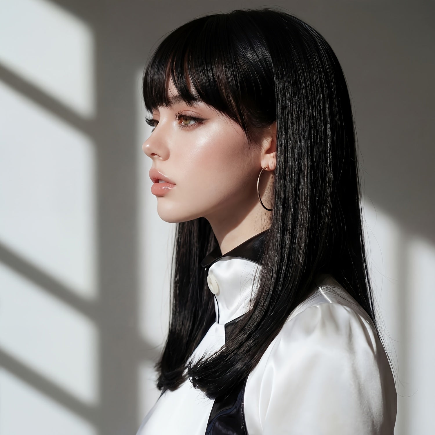 18 Inch Women'S Fashion Medium-Long Synthetic Wig with Bangs | Heat Resistant Adjustable Rose Net Cap, Perfect for All Occasions, High Temperature Fiber, Straight Hair, Brand: SMILCO