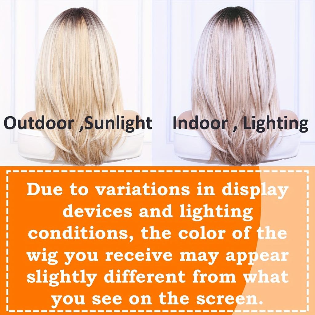 Rose Silk Mesh Wig Headpiece - Layered Bangs, Blonde Mechanism, Chemical Fiber, High Temperature, Matte Finish, Fashionable