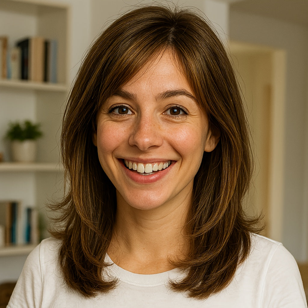 22 Inch Brown Layered Straight Wig with Middle Part Natural Look Synthetic Hair Wig for Women, Soft & Lightweight, Daily Or Party Use