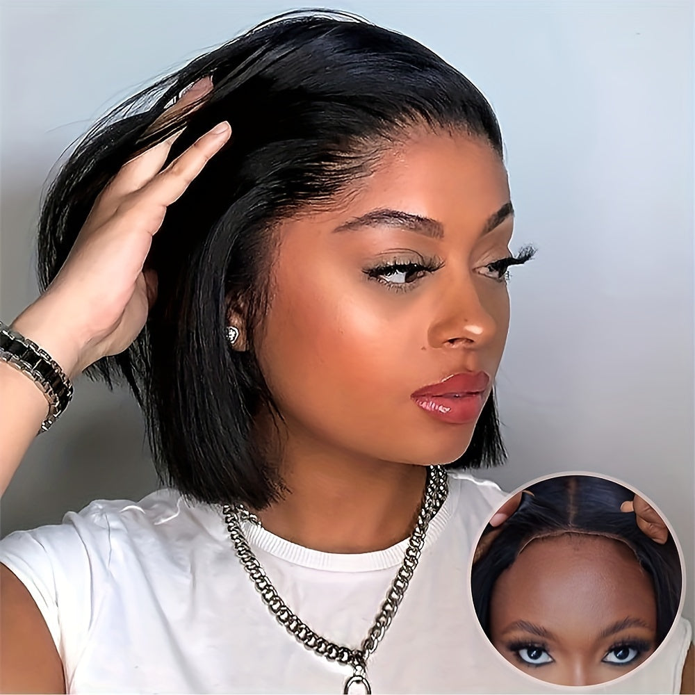Wigs for Women Made from Human Hair, Featuring a Glueless Straight Bob Design with 4X4 HD Lace And 250% Density. These Wigs Are Easy to Wear, Pre-Plucked, And Pre-Cut, Perfect for Daily Use, Parties, Music Festivals