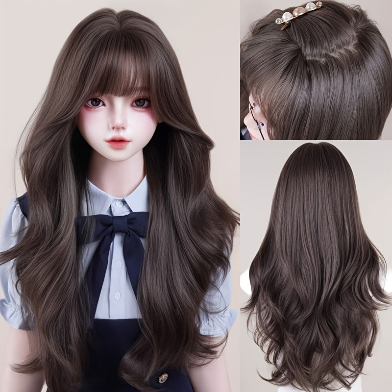 1pc Elegant Curly Wavy Wig for Women, 30 Inch Long Synthetic Hair with Hair, High Density 150% Rose Mesh Cap, Heat Resistant Fiber, Dark Brown, Suitable for Everyday and Party Wear