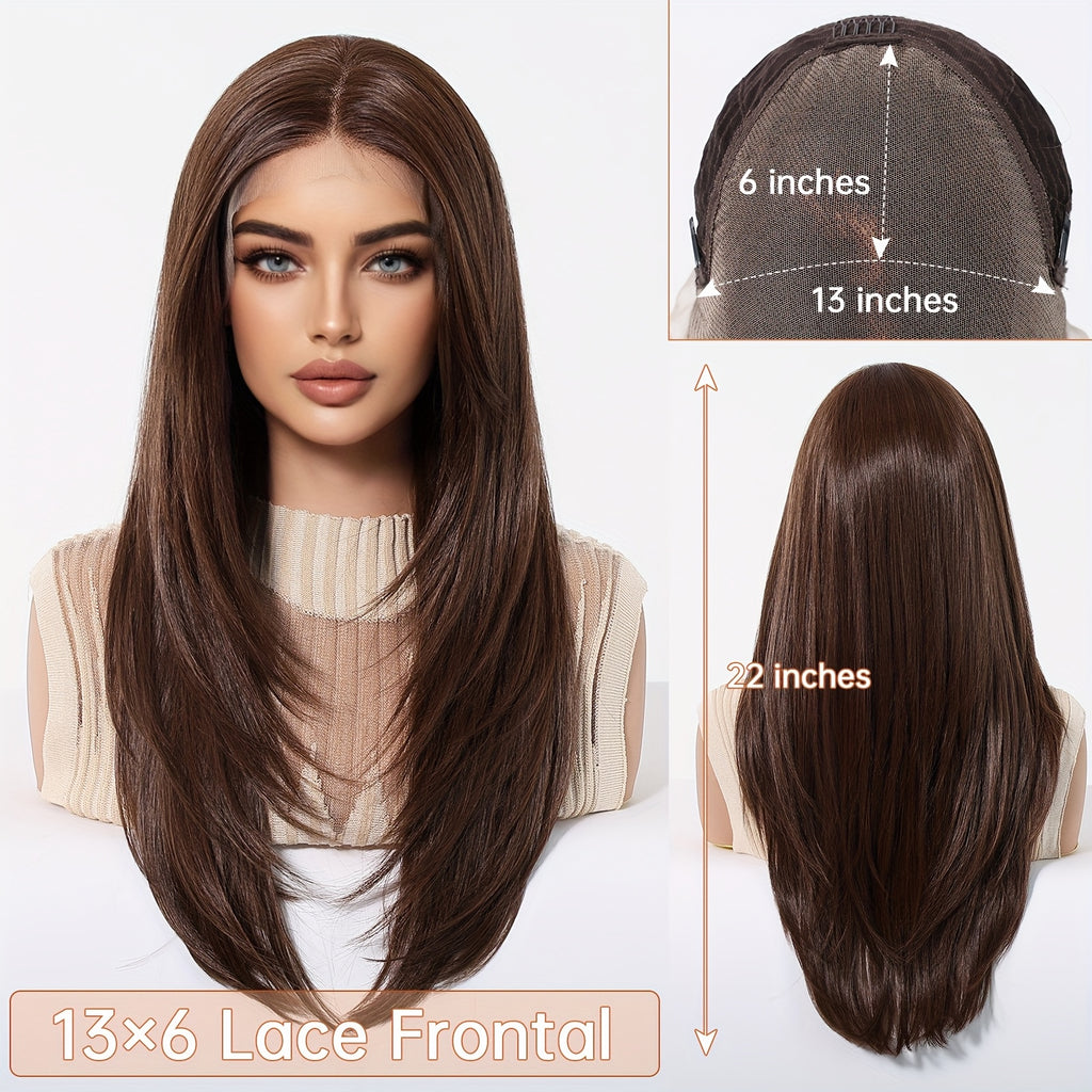 Haircube 13X6 HD Transparent Lace Front Wig, 22 Inches Long, Glueless Synthetic Hair Wig with 150% Density, Straight And Heat-Resistant Fibers Suitable for Everyday Use, Parties