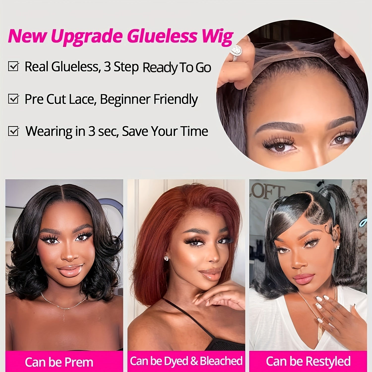 Wigs for Women Made from Human Hair, Featuring a Glueless Straight Bob Design with 4X4 HD Lace And 250% Density. These Wigs Are Easy to Wear, Pre-Plucked, And Pre-Cut, Perfect for Daily Use, Parties, Music Festivals