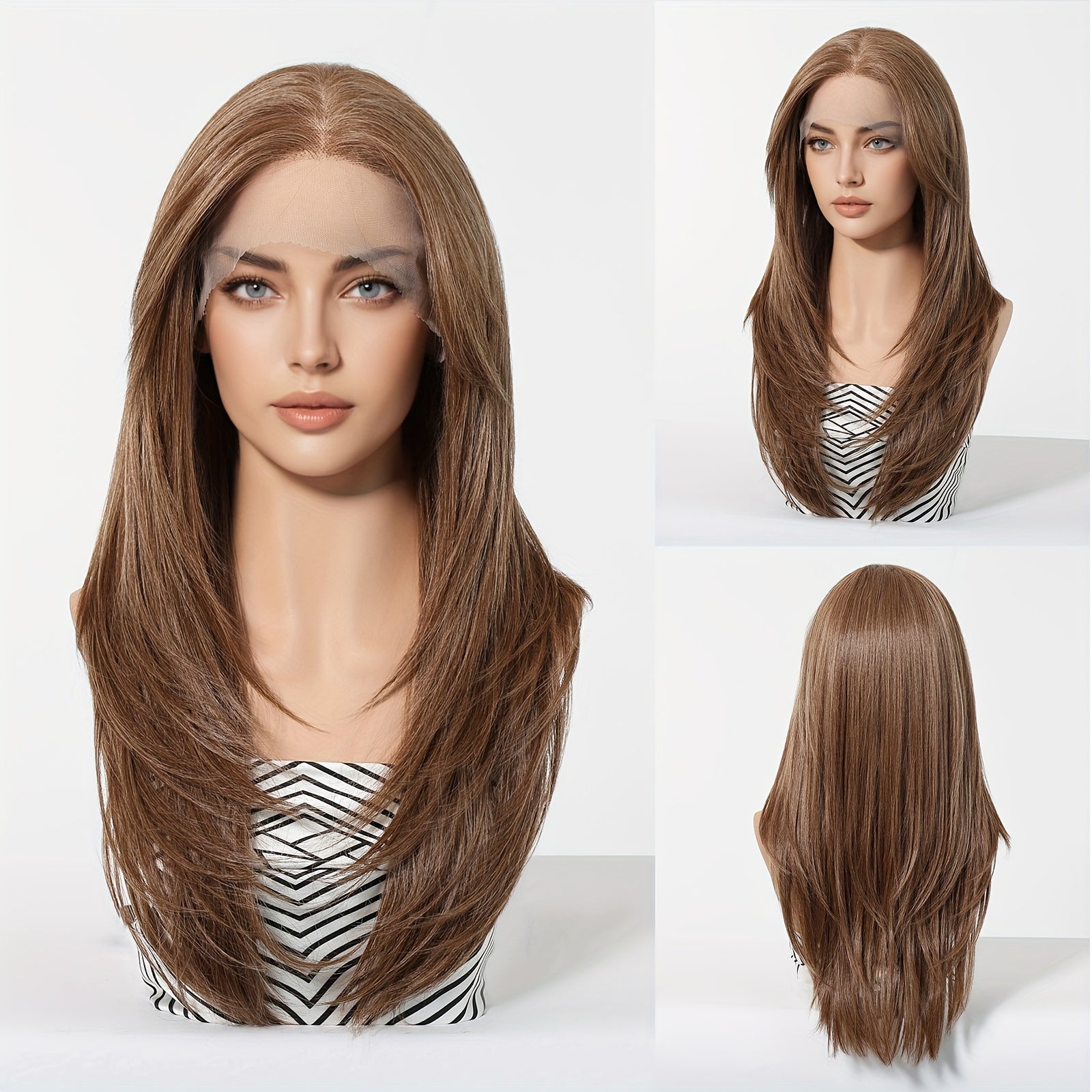 13x6 HD Transparent Lace Front Wig 22Inch Brown Color Straight Hair Synthetic Lace Wig Glueless Lace Wig High Temperature Chemical Fiber Daily Wear&Christmas&Music Festival&Party-Natural Look & Comfort Fit