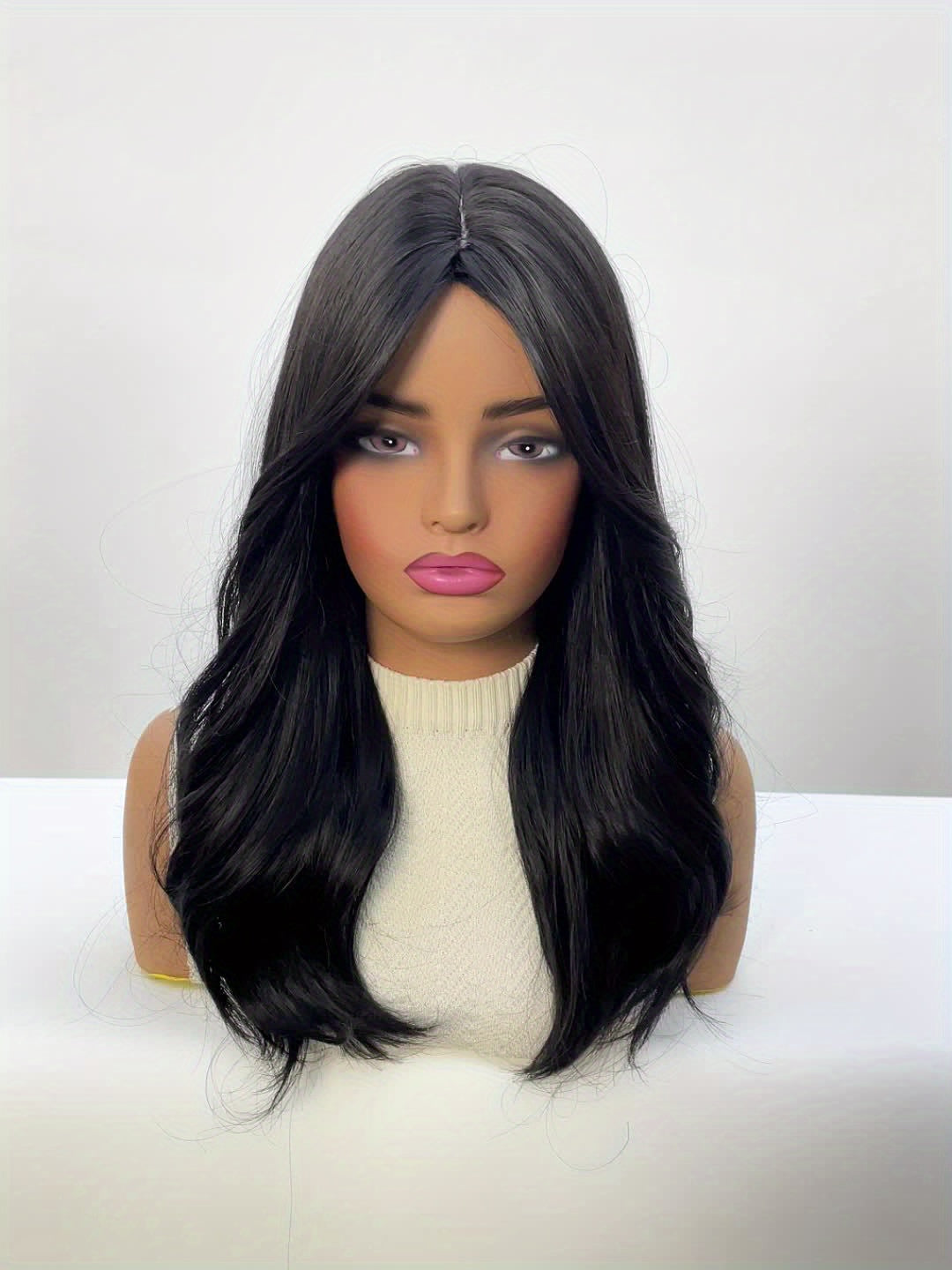 20 Inch Curly Hair Wig with Matte High-temperature, Eight Character Bangs, Medium to Long Curly Hair Wig, Black Wig, Rose Mesh Hat, Beginner Friendly And Comfortable Wig, Suitable for Dating Parties, Daily Commuting, Shopping, And Gatherings