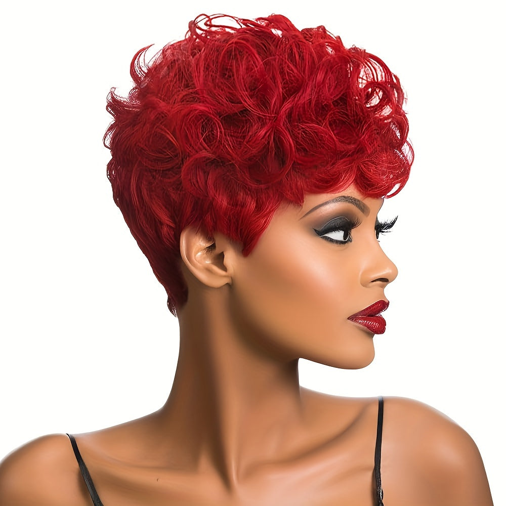 Short Wigs for Short Curly Pixie Cut Wigs with Bangs Pixie Wig Fluffy Heat Resistant Synthetic Fiber Wigs Natural Daily Full Machine Hair Replacement Wigs